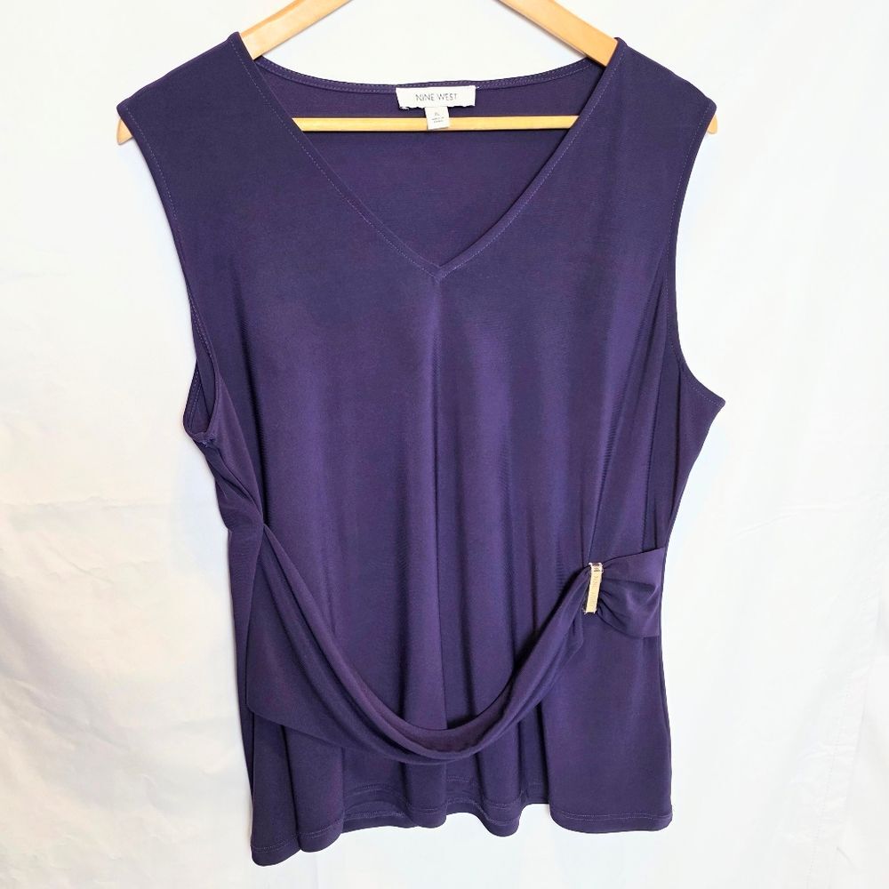 Nine West Plum Sleeveless Blouse Top Drape Waist Plum Office Business Size XL